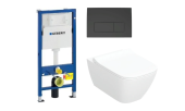 Структура за вграждане Geberit Duofix Delta 12 с тоалетна Smyle Rimfree и бутон Delta50 черен мат